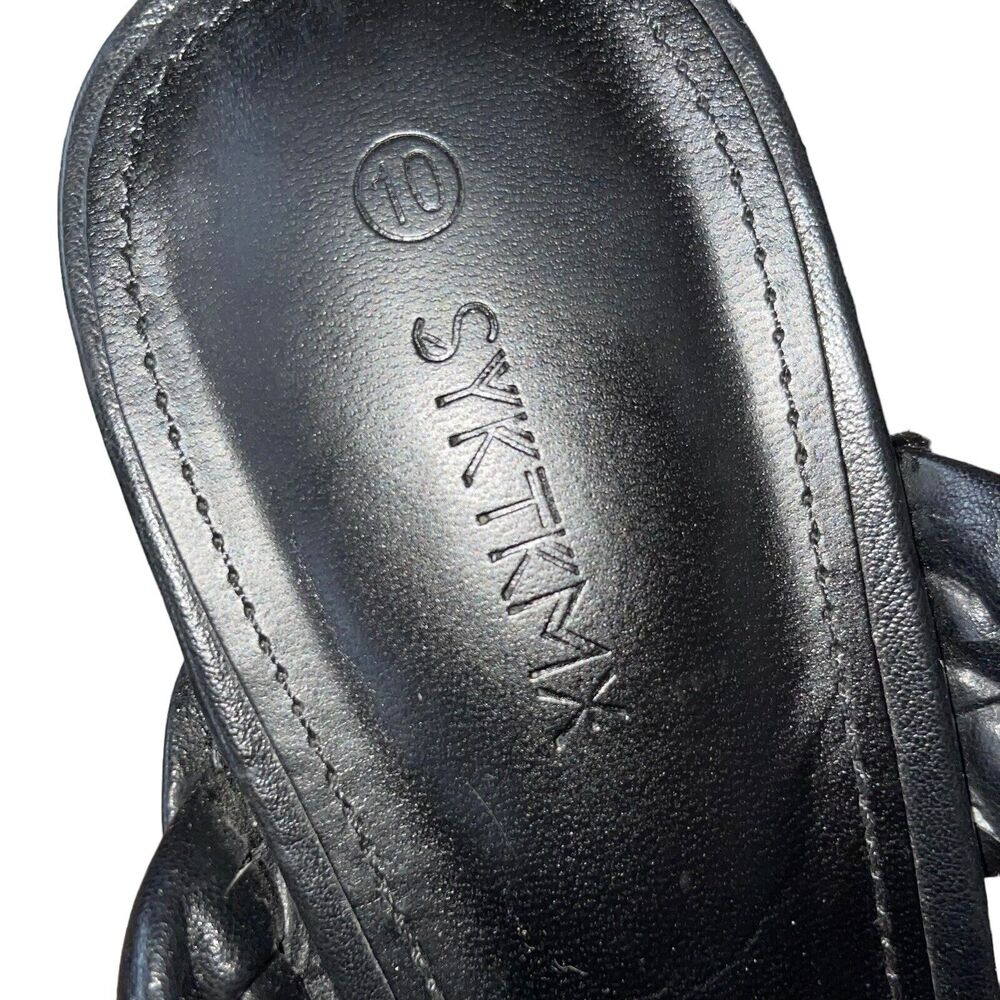 Black Faux Leather Sandals Braided Square Toe - Picture 8 of 9